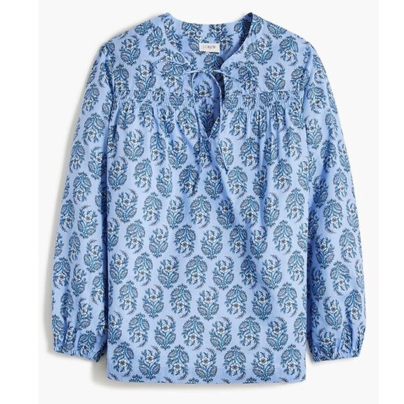 J. Crew Factory Tops - J. Crew Blue Floral Split Neck Popover 3/4 Sleeve Cotton Top - XS